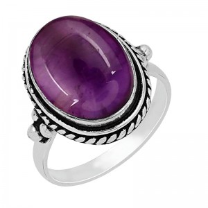 Hongde Mystic Amethyst Sterling Ring 925 Sterling Silver Plated Handmade Statement Prings for Women Southwest Bohemian Birthstone Ring Jewelry