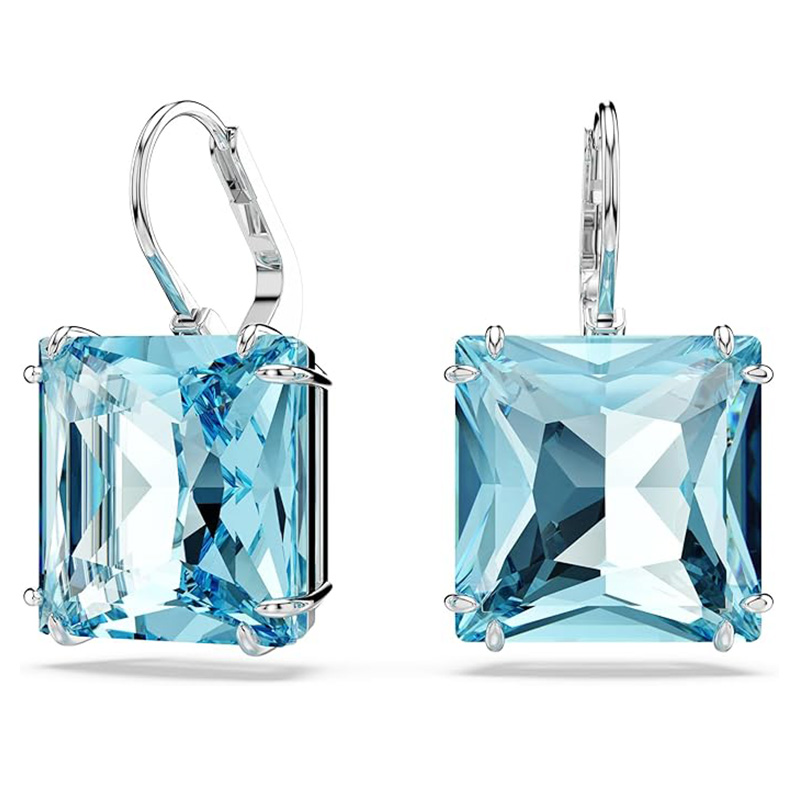 Ocean Blue Crystal Square Earrings Swarovski Millenia Earrings, Square cut crystal, Blue, Rodium покритие