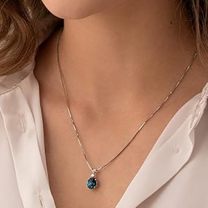Елегантна висулка от син скъпоценен камък, 14-каратово бяло злато, овален скъпоценен камък 10x8 mm, огърлица с камък от декември