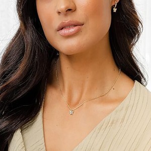 14-каратово позлатено изискано колие с висулка с кубичен цирконий за жени Колиета с висулка с пеперуда, наслояване на вериги