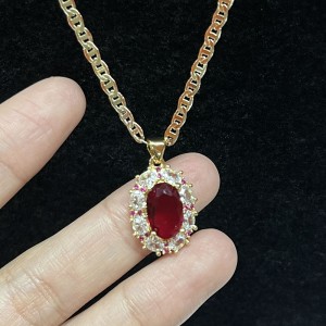 Колие Royal Ruby Halo с диамант & Розови сапфирски акценти на 14K златна верига