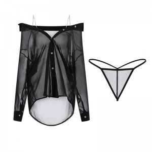 Нов стил плюс-Размер секси бельо. Чиста и примамлива виж-Чрез рокля с шифон с дълбок V-шия, нисък-Нарязани дизайн и окачване, част о...