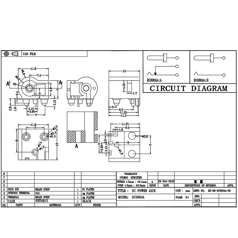 DC Socket DC-0004A, Малък гнездо за домакински уреди за пречистватели на вода, две-гнездо за зареждане на повърхността на щифта с колона за позициониране