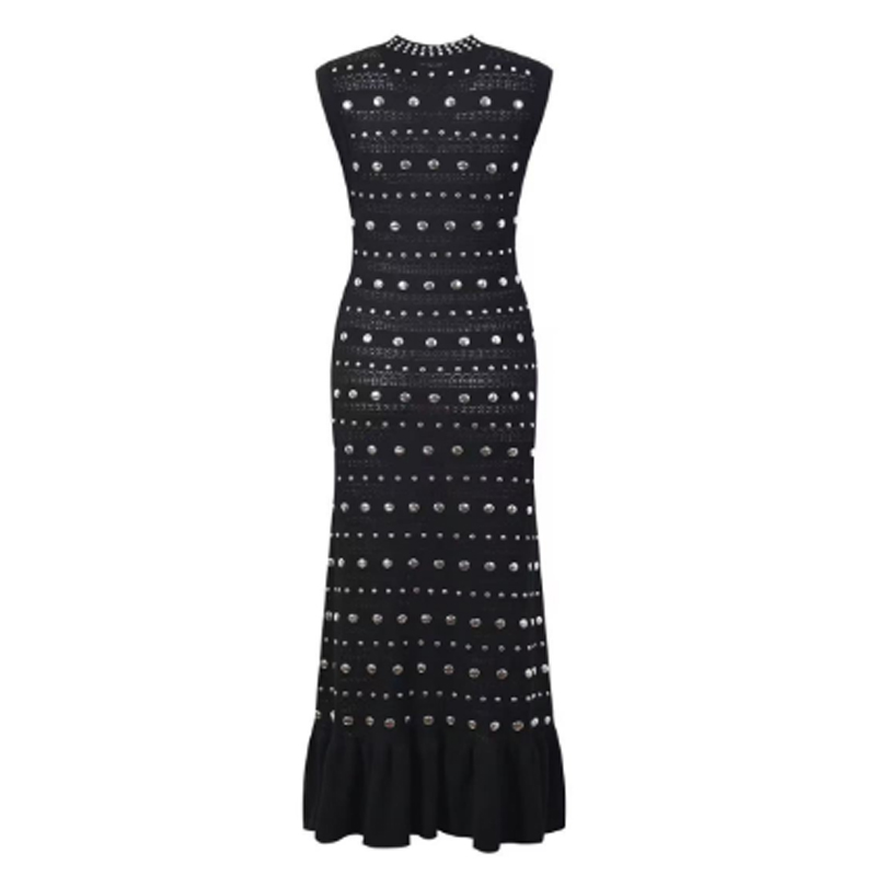 Летен долар яка без ръкави за рамо, метални плетени рокли